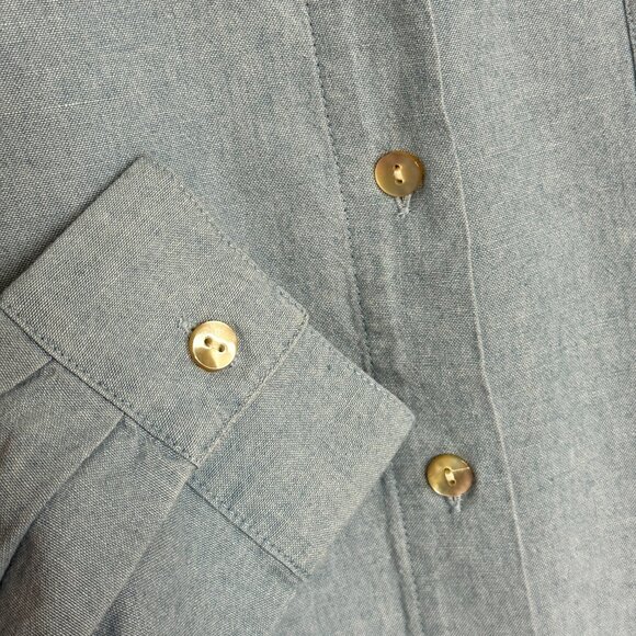J. Jill Chambray Button Down Size Small Pocket 100% Cotton Long Sleeve Collared - Picture 4 of 9